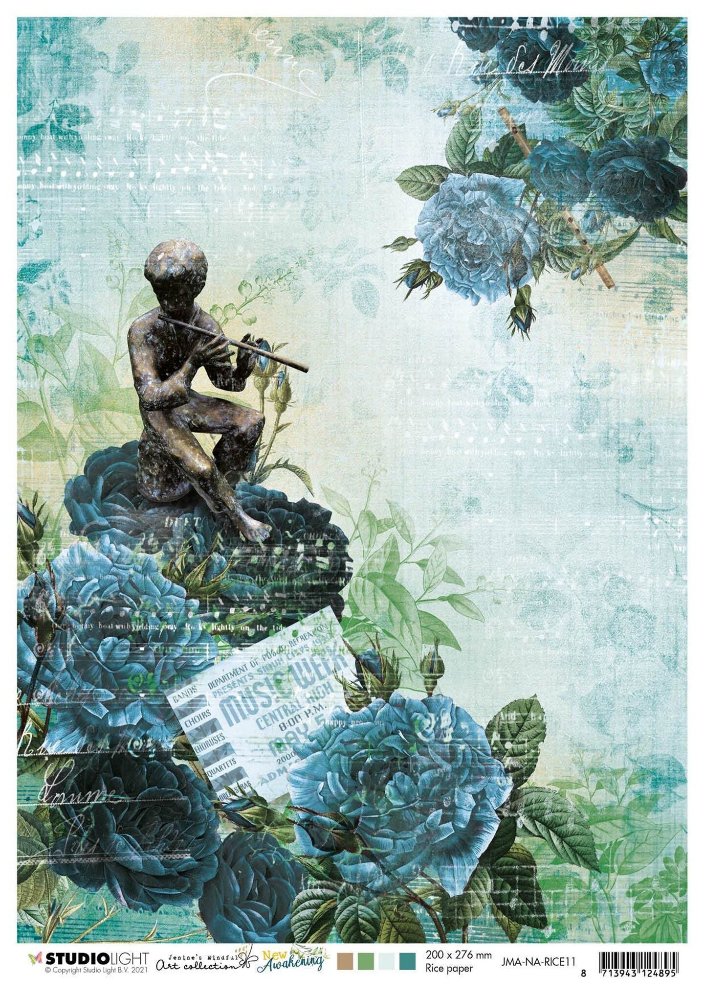 Studio Light JMA Rice Paper Roses, Figure W. Flute, Ticket New Awakening210X297mm nr.11