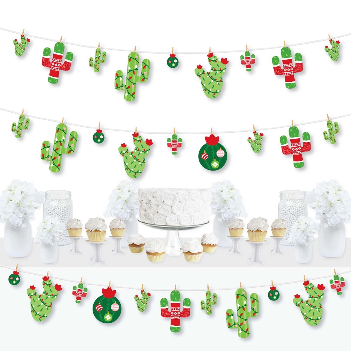 Big Dot of Happiness Merry Cactus - Christmas Cactus Party DIY Decorations - Clothespin Garland Banner - 44 Pc