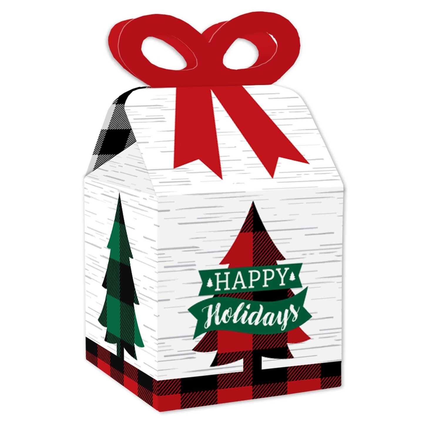 Big Dot of Happiness Holiday Plaid Trees - Square Favor Gift Boxes ...