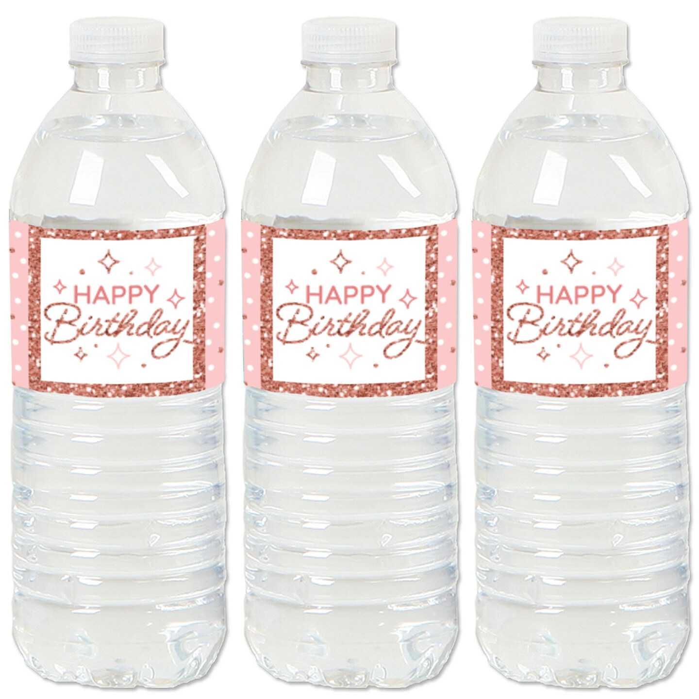 Big Dot of Happiness Pink Rose Gold Birthday - Happy Birthday Party Water Bottle Sticker Labels - Set of 20