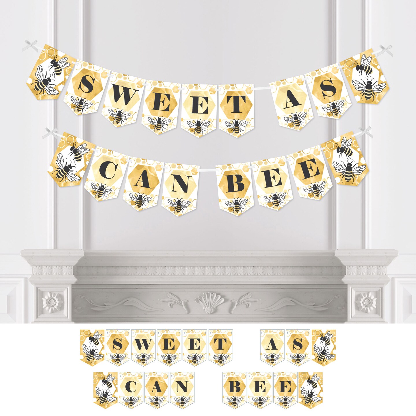 Big Dot of Happiness Little Bumblebee - Bee Baby Shower or Birthday Party Bunting Banner - Party Decorations - Sweet As Can Bee