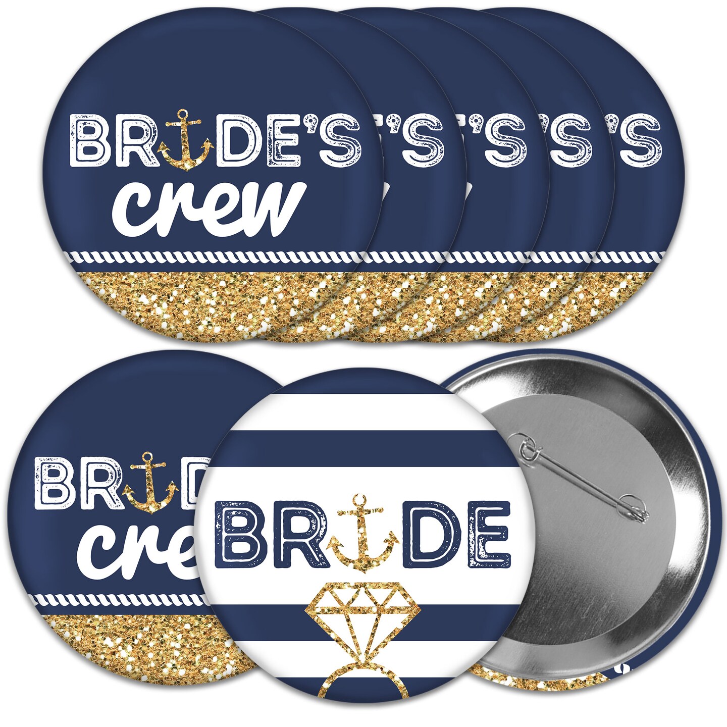 Big Dot of Happiness Last Sail Before The Veil - 3 inch Nautical Bachelorette and Bridal Shower Badge - Pinback Buttons - Set of 8