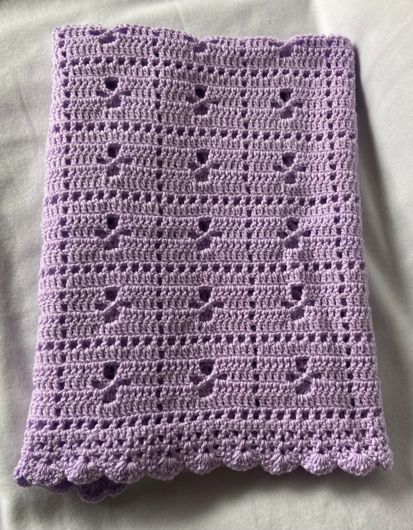 Hand popular Crocheted Baby Blanket - light plum blanket with heart pattern - READY TO SHIP