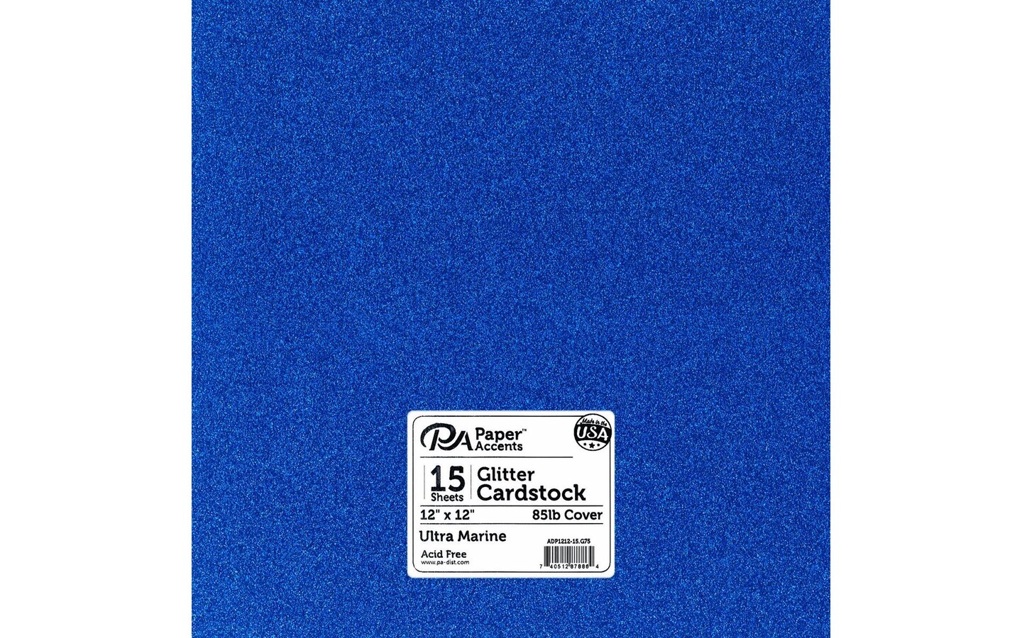 PA Paper Accents Glitter Cardstock 12" x 12" Ultra Marine, 85lb colored
