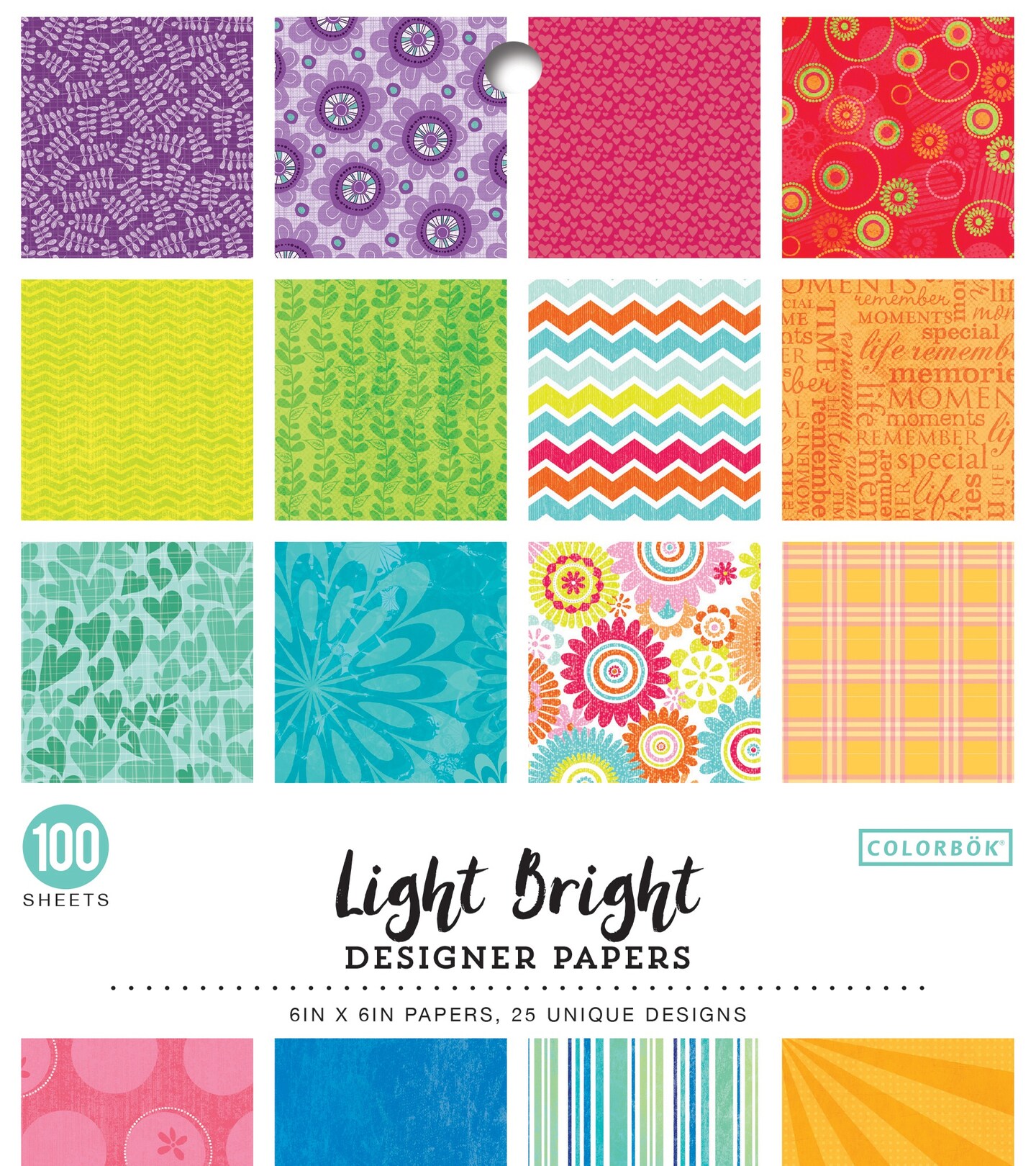 Colorbok Single-Sided Printed Cardstock 6&#x22;X6&#x22; 100/Pkg-Light Bright