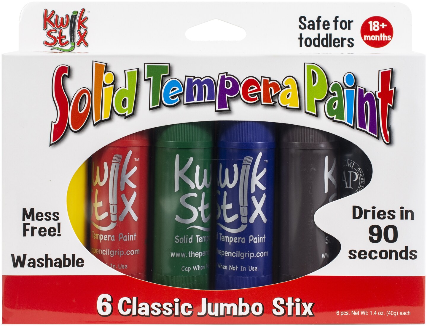 Kwik Stix Jumbo Solid Tempera Paint Stix 6/Pkg-Classic Colors