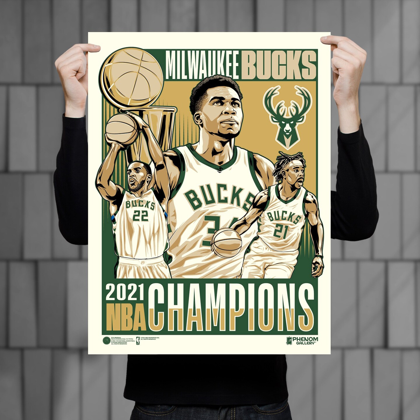 Phenom Gallery Milwaukee Bucks 2021 NBA Championship 18&#x22; x 24&#x22; Serigraph