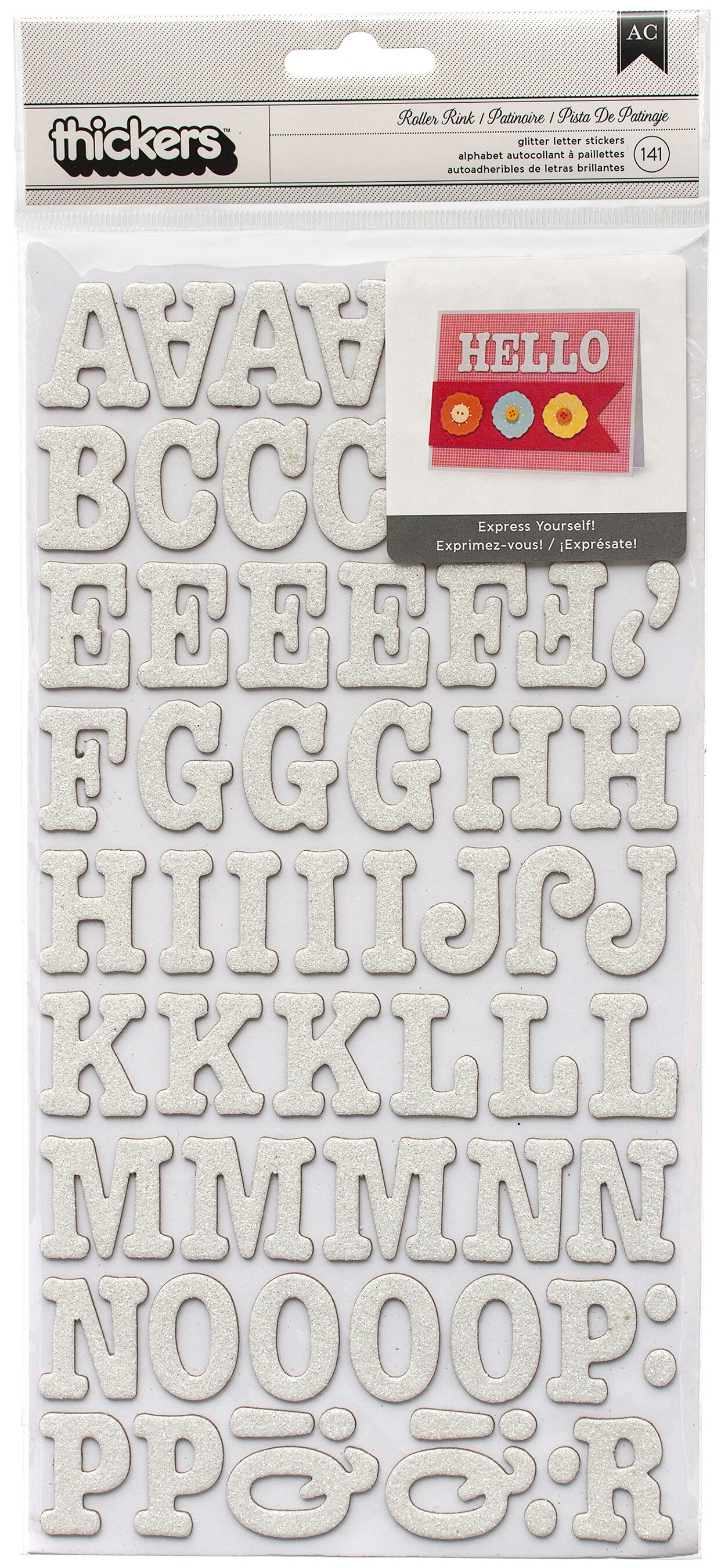 AC Chipboard Alphabet Stickers - Roller Rink, White Glitter, 141pcs