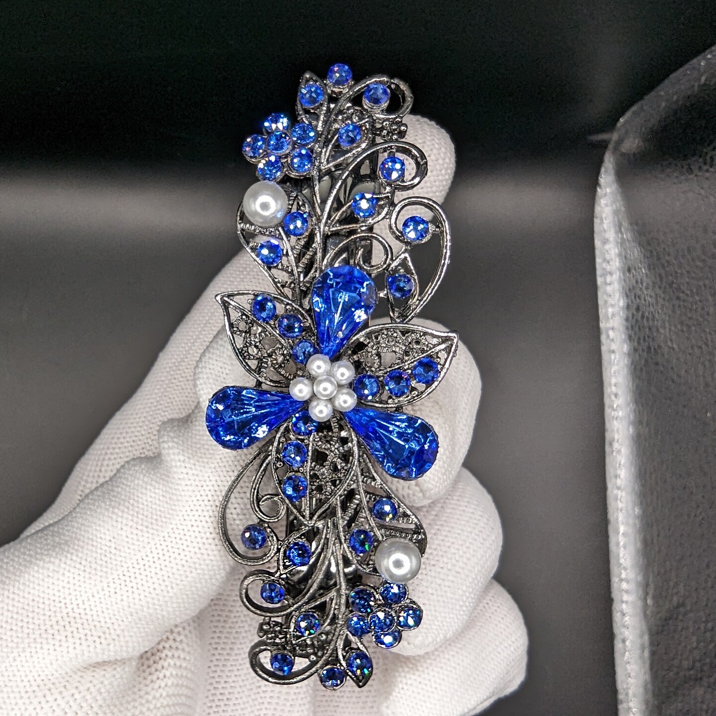 Barrette Cheveux Florale Cristal Noir Et Argent - New York Fashion Accessories