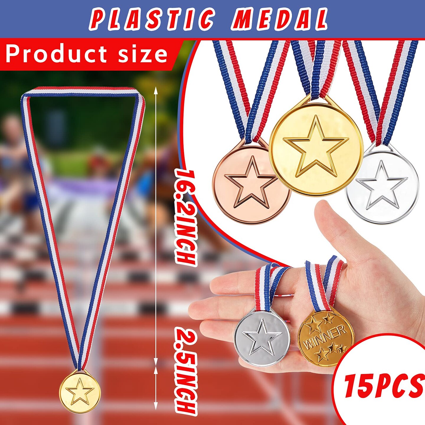 Olympics Party Decorations 15 Pieces Gold Silver Bronze Plastic Medals for Awards 3 Pieces 15 Inch Olympic Torch Prop for Medieval Luau Themed Party Sports Competitions