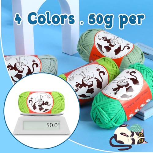 4 Pieces Beginner Crochet Yarn, 50g /218 Yard Easy Yarn Crochet Knitting Yarn for Beginners with Easy-to-See Stitches, Yarn for Crocheting Bag, Keychain, Flower, Animal
