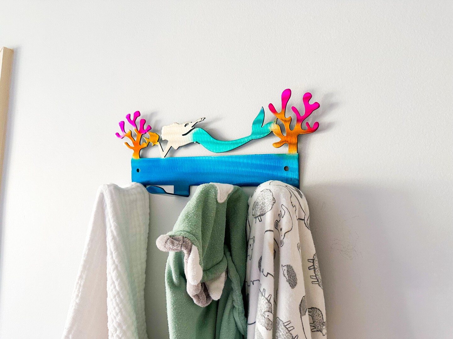 Mermaid Ocean Towel Rack with 4 Hooks MakerPlace by Michaels