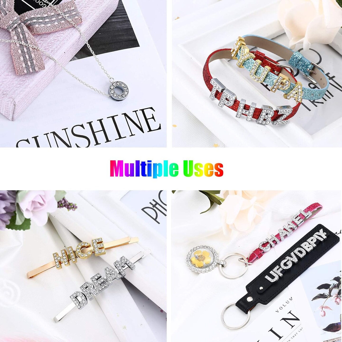 104 Pieces Rhinestone Letter for Crafts Slider Charms Alphabet Letter A-Z 8 mm Alloy for DIY Bracelet Wristbands Necklace Choker Jewelry Making Charms Supplies (Gold and Silver)