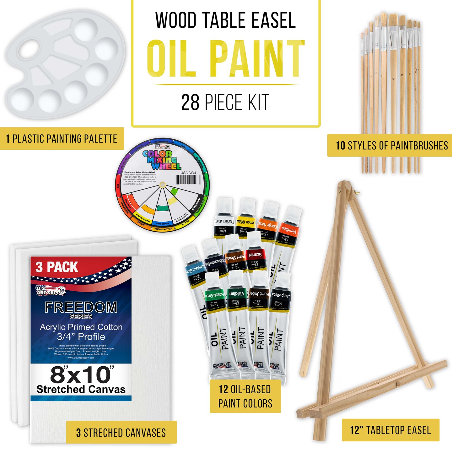 U.S. Art Supply 28Piece Artist Oil Painting Set with 12 Vivid Oil