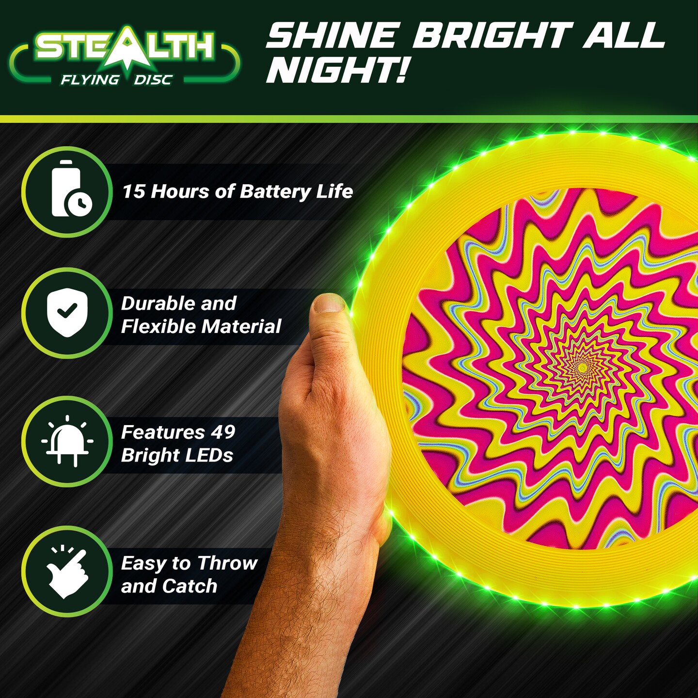 USA Toyz Stealth LED Flying Disc - Yellow/Green