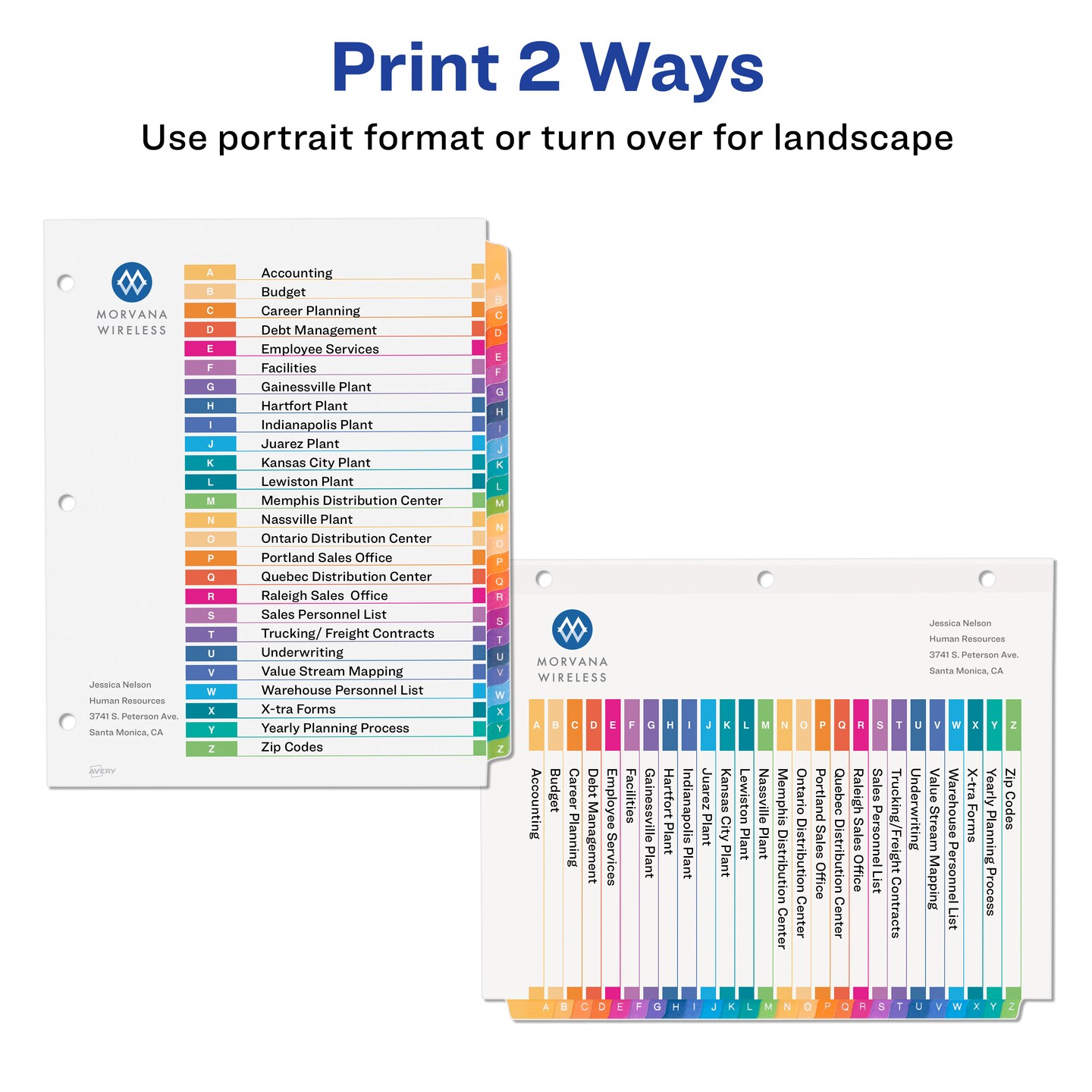 Avery Ready Index A-Z 26 Tab Binder Dividers, Customizable Table of Contents, Multicolor Tabs, 1 Set (11125) - 12 Pack