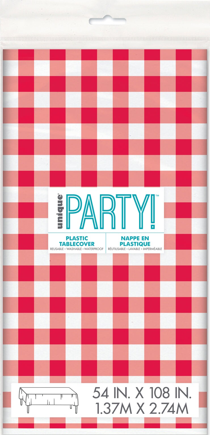 Red Gingham Rectangular Plastic Table Cover, 54&#x22; x 108&#x22;, 1ct