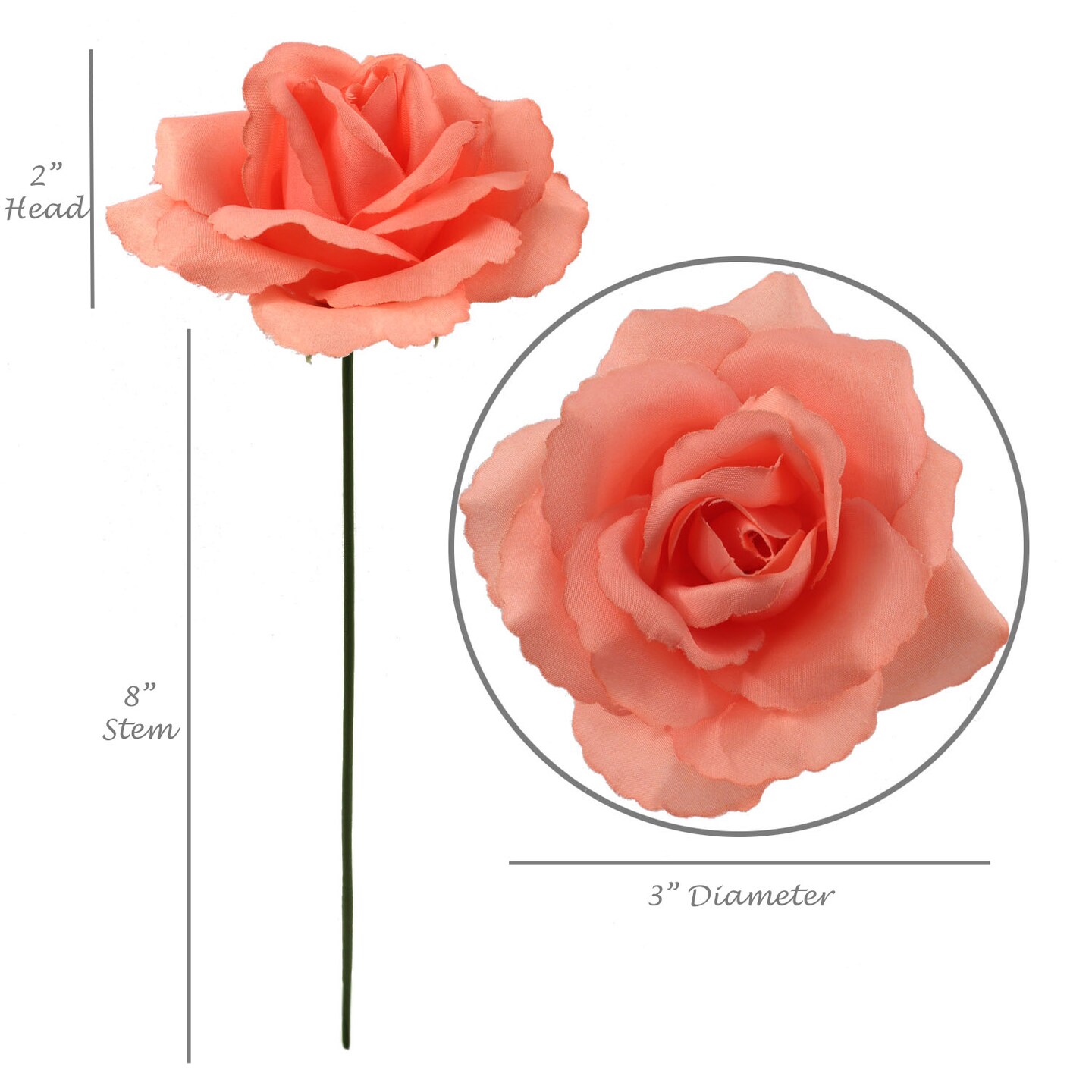 Box of 50: Peach Rose Picks, Silk Blooms, Floral Picks (8"L X 3"W), Floral Home by Artificial Flowers