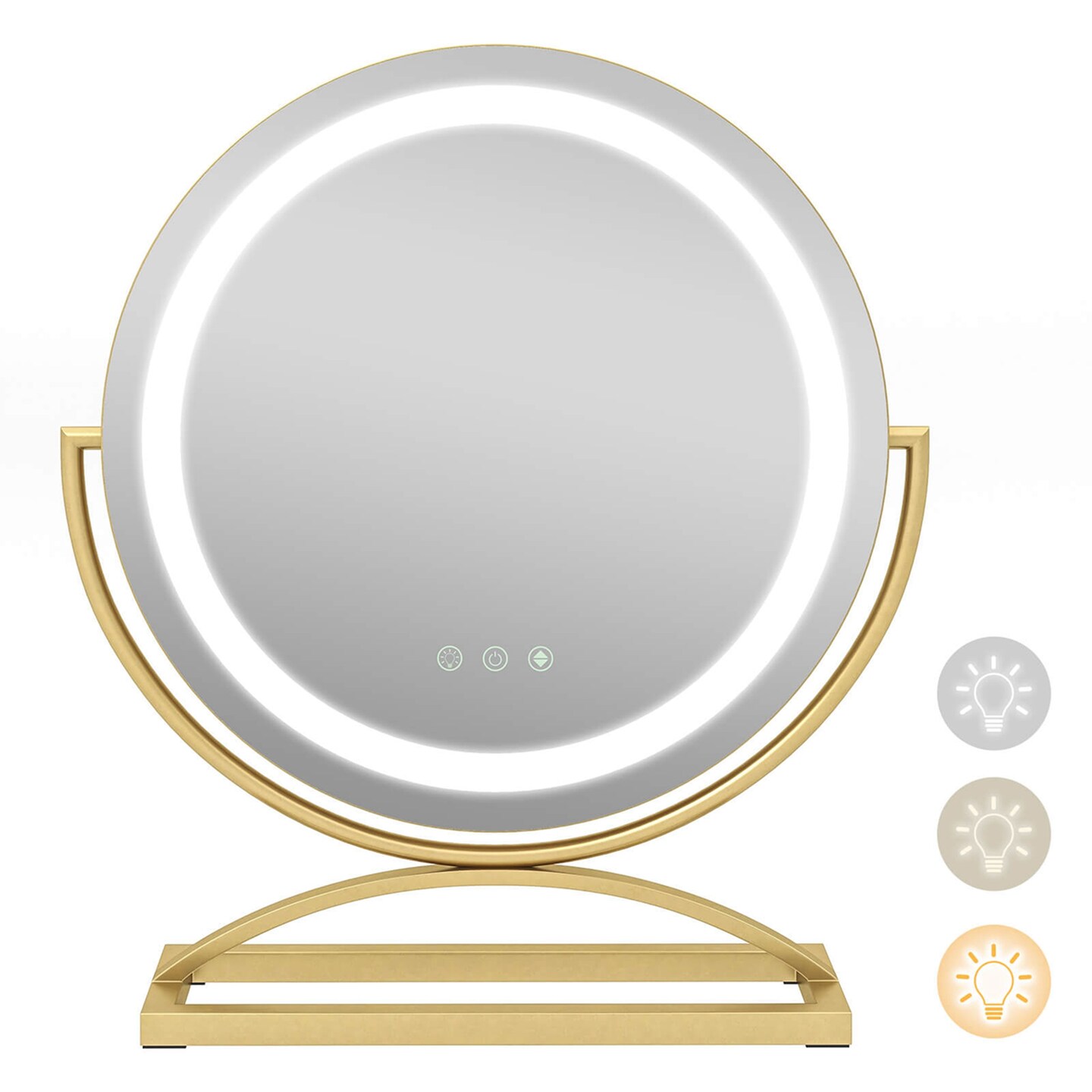 Costway 16&#x22; Round Makeup Vanity Mirror with Lights 3 Color Dimmable Touch Control Black/Gold/White