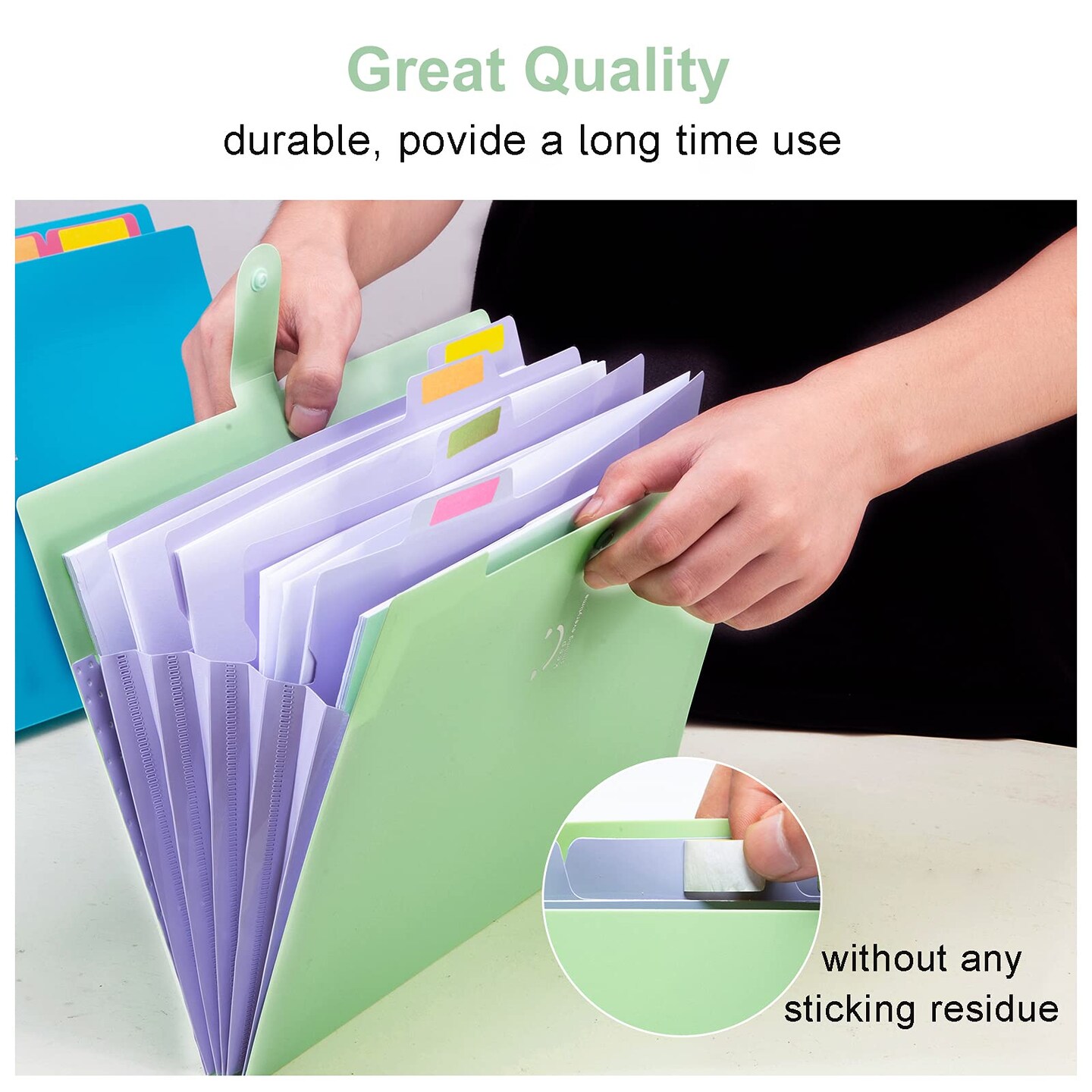 Forvencer Accordion File Organizer, Letter Size, 5 Pocket Expanding File Folder, Cute File Folder with Labels, Portable File Organizer for School Office Supplies, Folders for Documents, Green