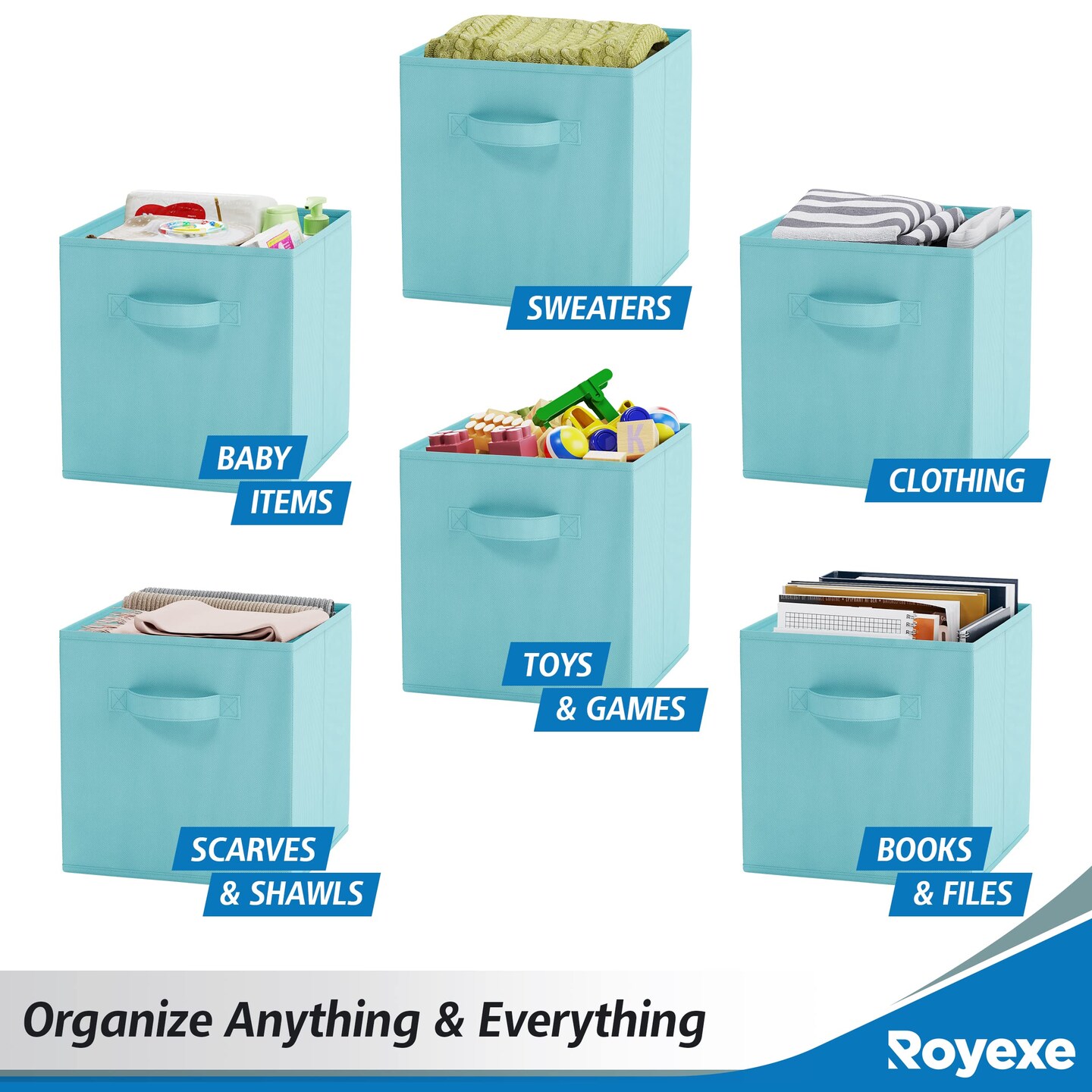 Fabric Storage Cubes for Cube Organizer - 8 Pack Heavy Duty Blue Storage Bins - 11 Inch Cube Storage Bin, Use As A Clothes Storage Box In Closet, Baskets For Shelves or Cubbies Storage Organizer