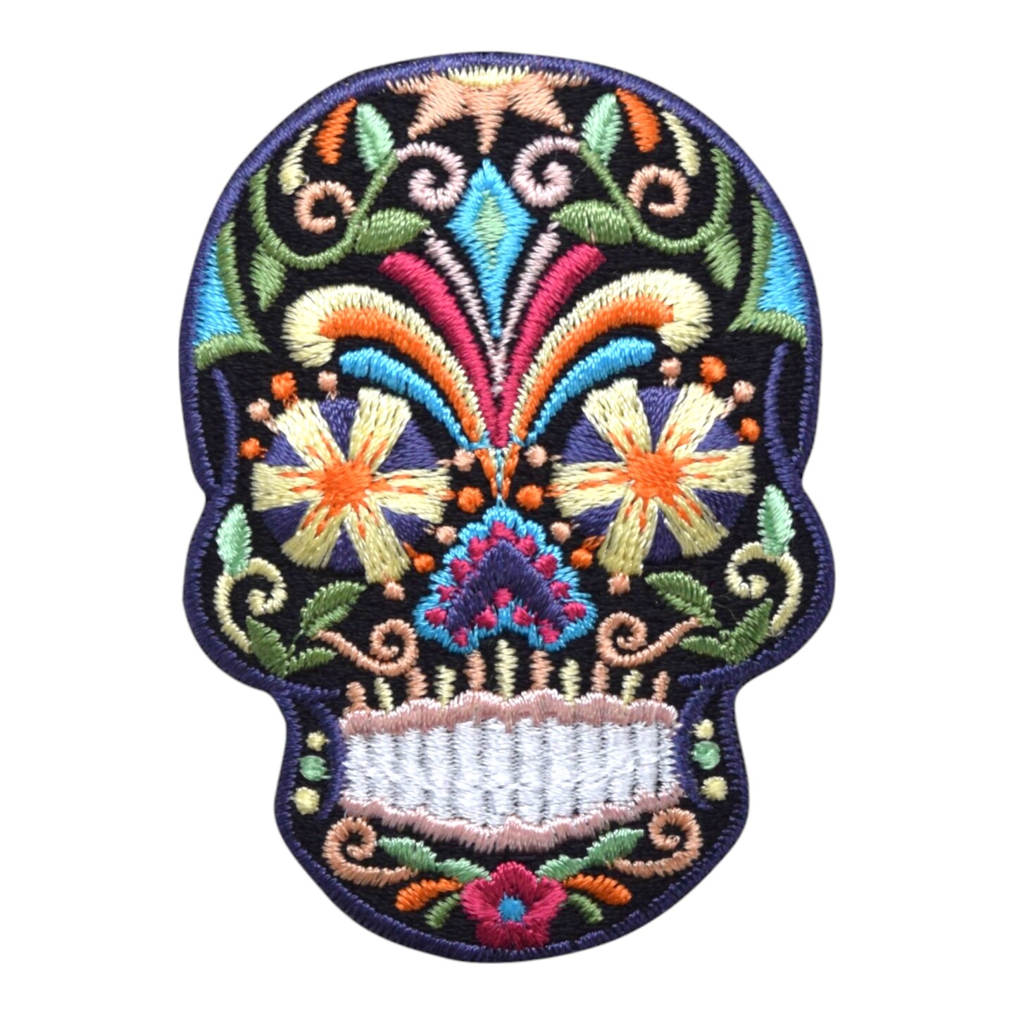 Black Sugar Skull, Day of the Dead, Embroidered, Iron on Patch