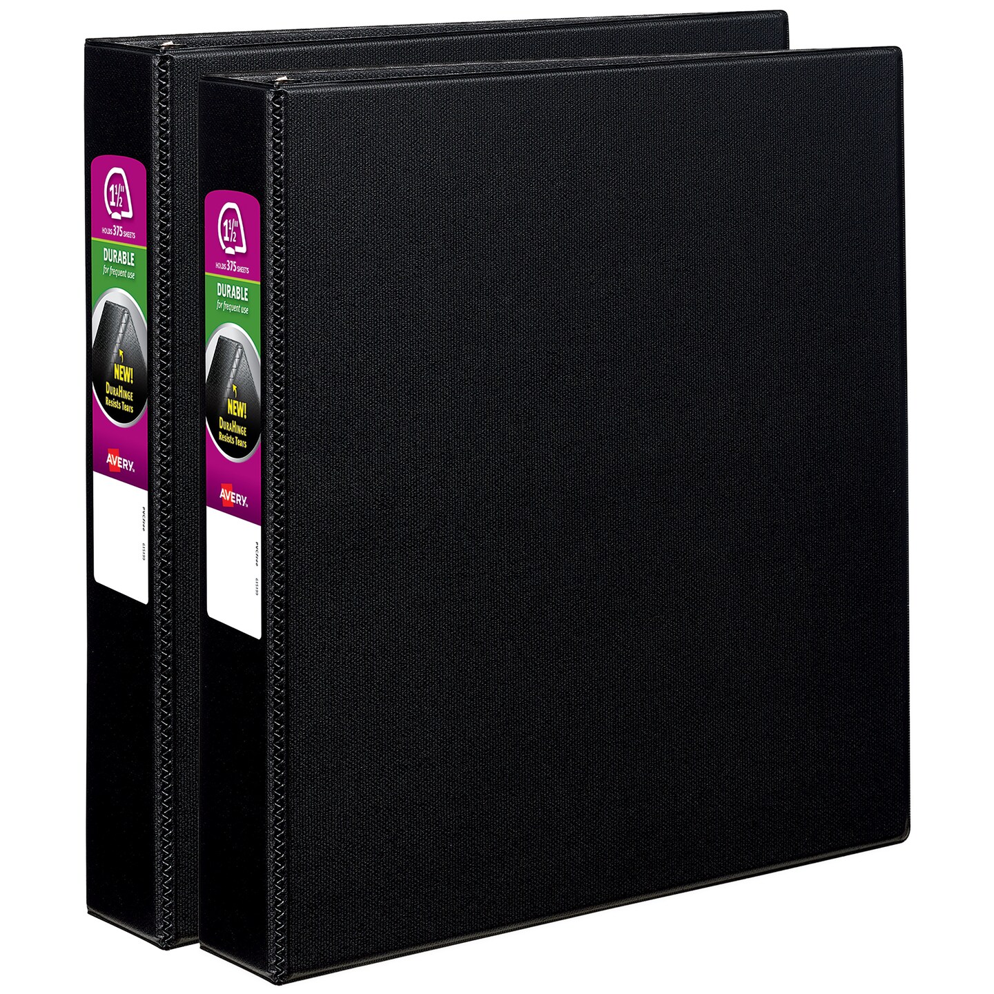 Avery Durable 3 Ring Binders, 1.5 Inch Slant Rings, 2 Black Binders (46016)