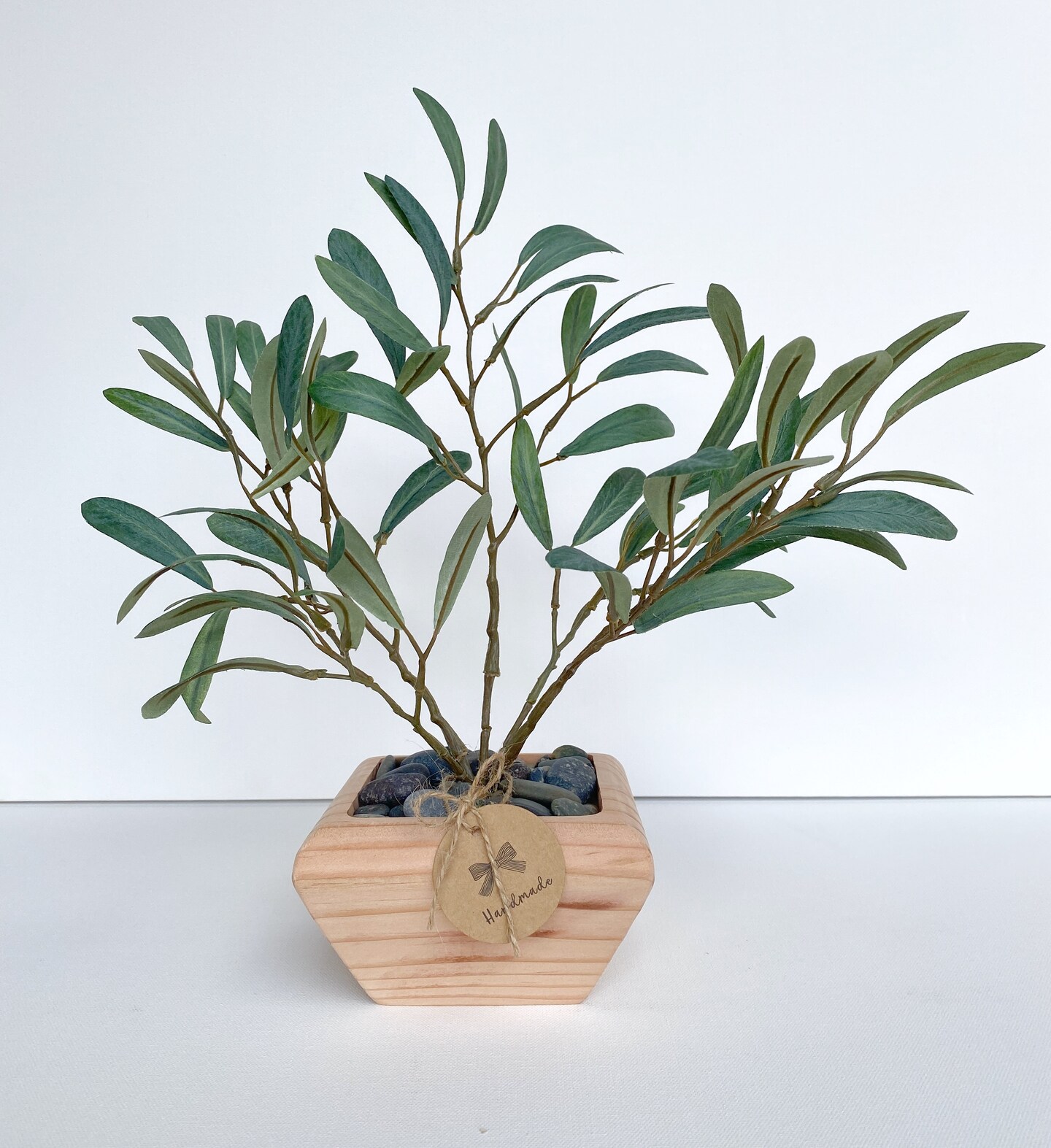 Artificial Olive Tree in Handmade Wood Pot - Small Faux Olive Tree  Fruitless | MakerPlace by Michaels