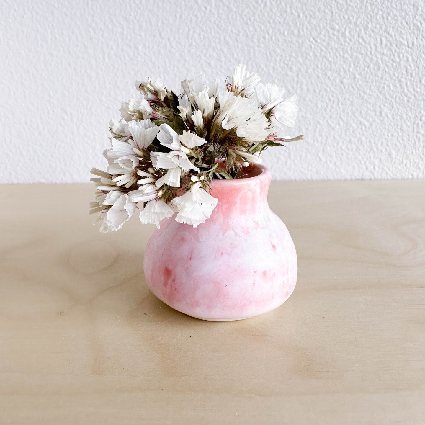 Pink and white mini vase, handmade ceramic clay, tiny cute pottery, decor, gift for her mom