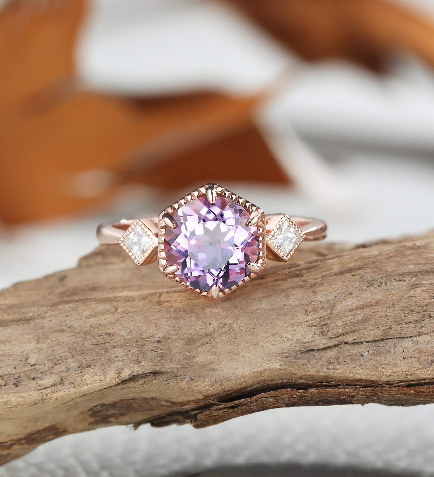 Amethyst engagement ring, unique princess cut moissanite ring, promise ...