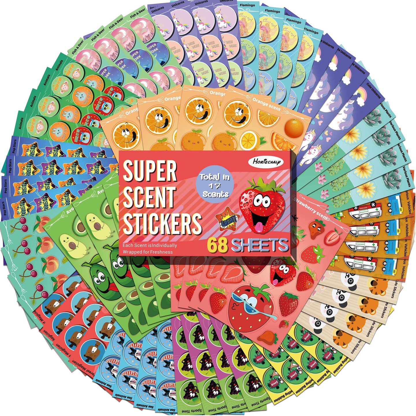 68 Sheets Scented Stickers,17 Different Scents Smelly Stickers for Kids &#x26;Teachers &#x26; Parents as Reward Stickers, Christmas Gift, Party Favor. Smelly Stickers.