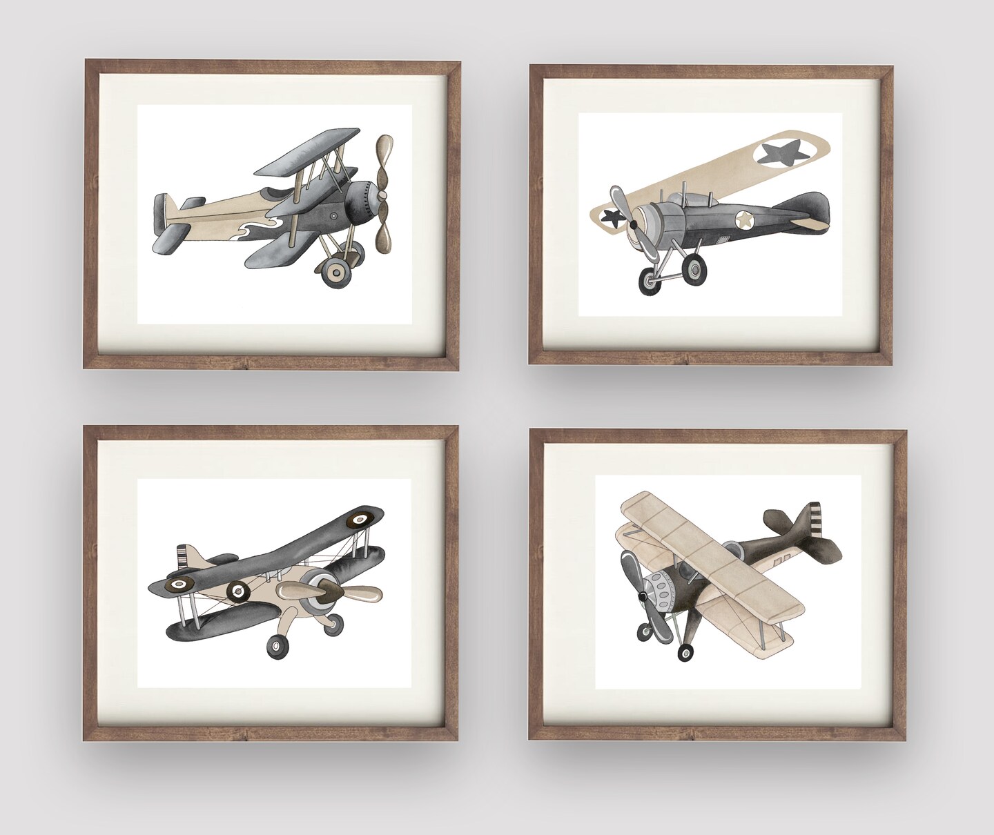 Set of 4 Watercolor Airplane Art Prints for Boy Nursery or Bedroom ...