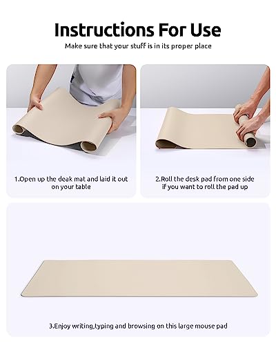 YSAGi Leather Desk Pad Protector, Office Desk Mat, Large Mouse Pad, Non-Slip PU Leather Desk Blotter, Waterproof Laptop Desk Writing Pad for Office and Home (23.6&#x22; x 13.8&#x22;, Eggshell)