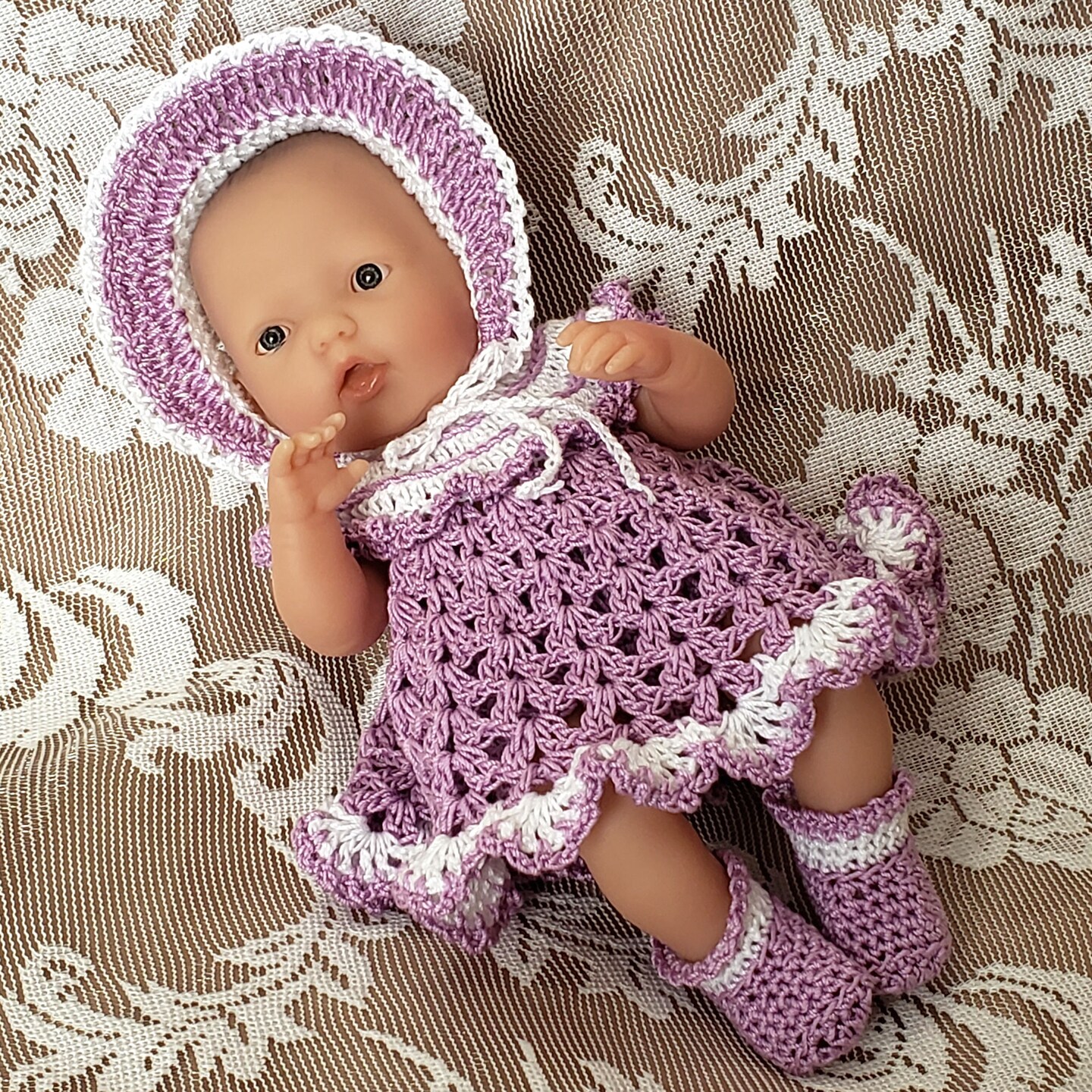 3-Piece Layette Set for 5 Berenguer Lots to Love Mini Baby Dolls - Diaper  Underwear, Hat, Sock Booties - Handmade Crochet - White | MakerPlace by
