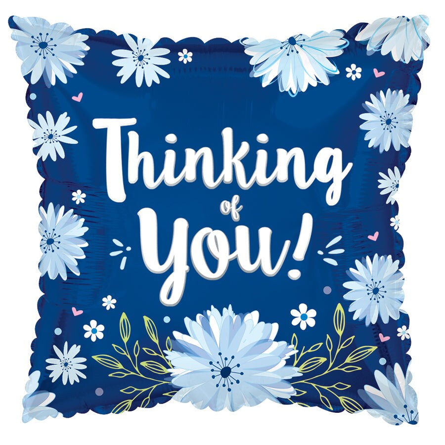 Blue Daisies Thinking of You 18&#x22; Square Foil Balloon, 1ct