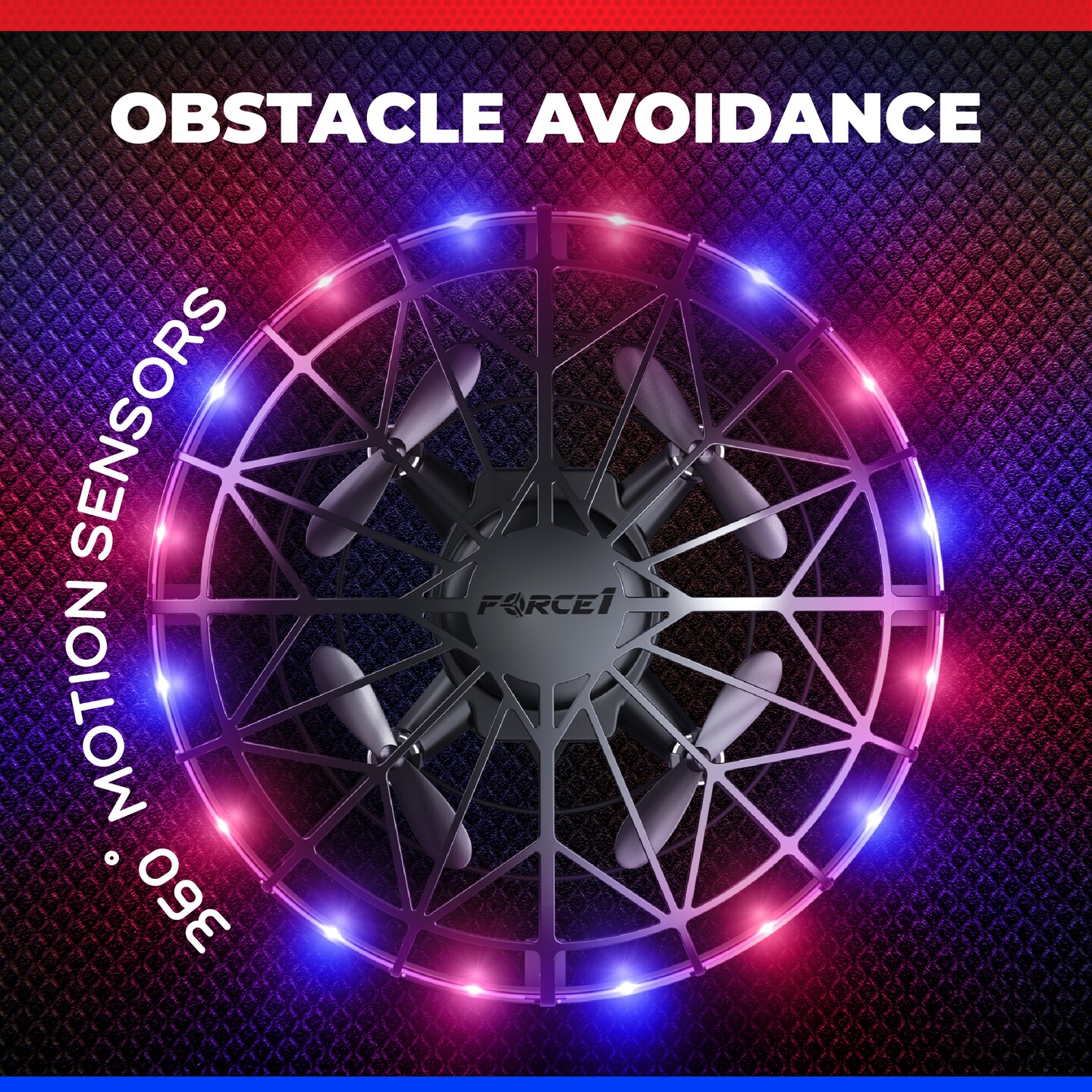 Force1 Scoot LED Hand Operated Drone for Kids or Adults - Red/Blue