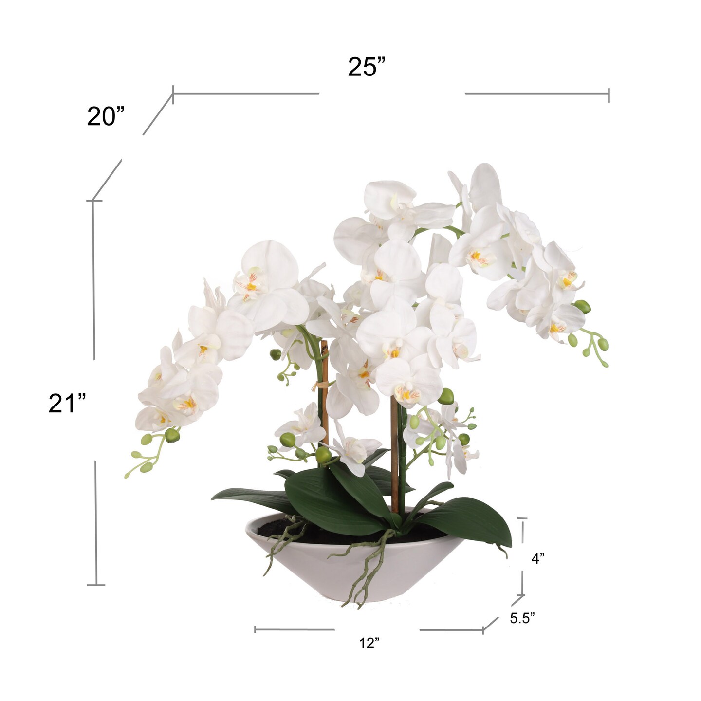 Artificial White Phalaenopsis Orchid Arrangement in White Ceramic Boat Vase | 22-Inch | Lifelike Silk Blooms &#x26; Latex Foliage | Floral Arrangements | Home &#x26; Office Decor