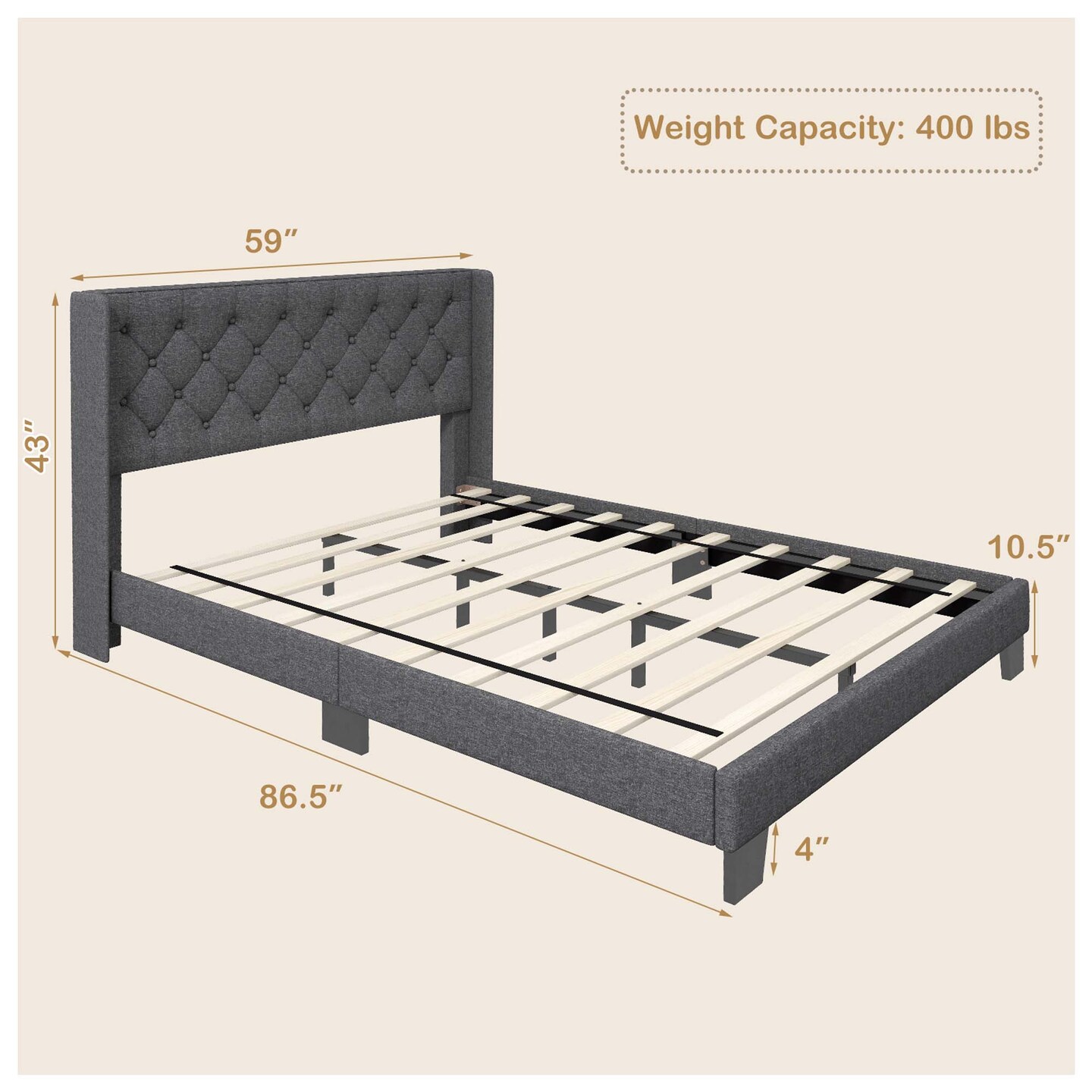 Costway Full/Queen/Twin Size Upholstered Platform Bed Tufted Headboard Mattress Foundation Grey