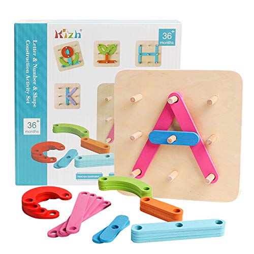 Wooden Letter and Number Construction Activity Set Educational Preschool Toys Shape Color Recognition Pegboard Sorter Set Board Blocks Stack Sort for Toddler Kids Boys Girls Non-Toxic Toy