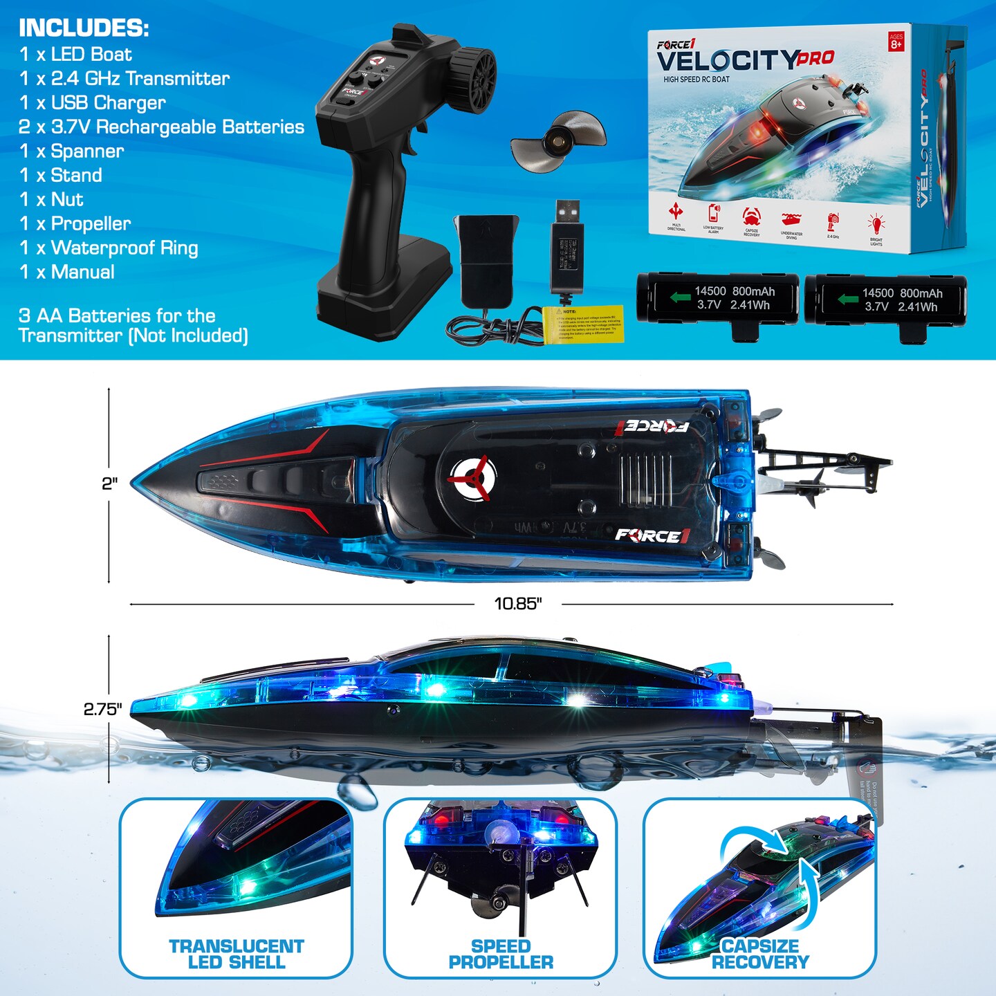 Force1 Velocity Pro LED RC Boat