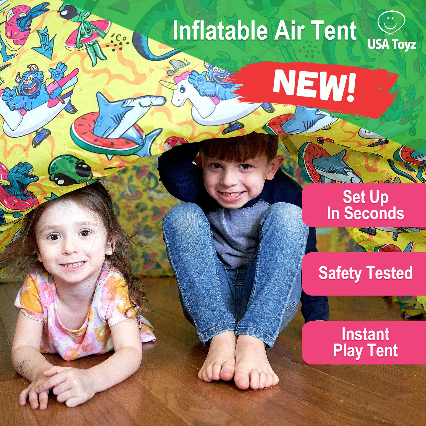 USA Toyz Air Dome Dinosaur Shark Pop Up Tent for Kids