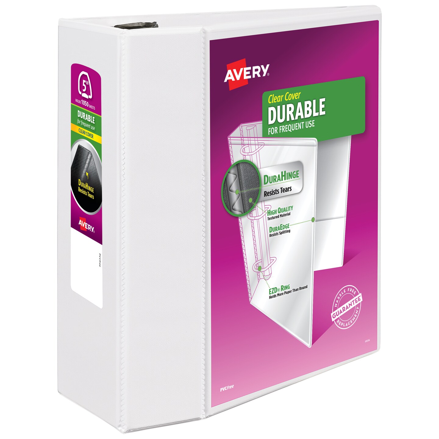 Avery Durable View 3 Ring Binder, 5 Inch EZD Rings, 1 White Binder (09901)