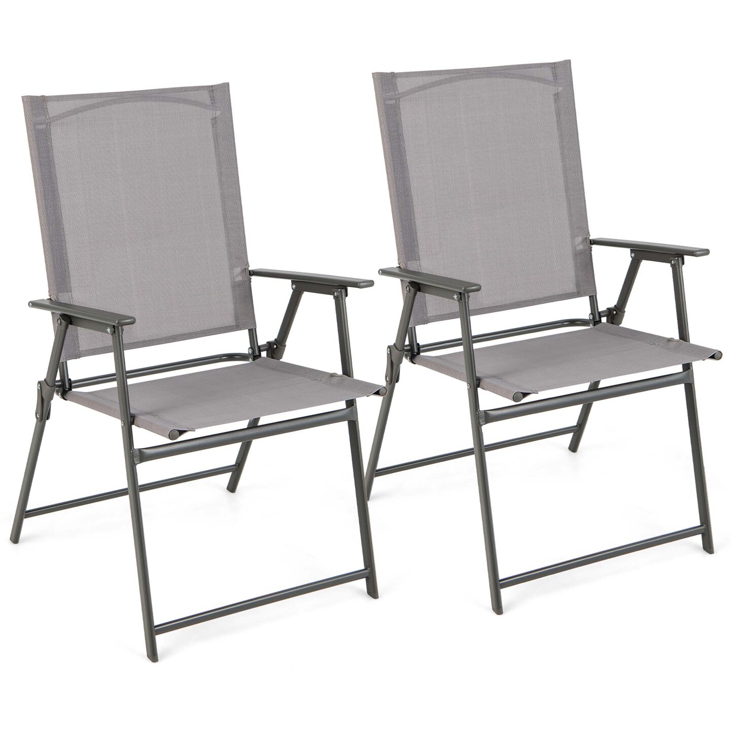 Costway 2pcs Patio Folding Portable Dining Chairs Metal Frame Armrests Garden Outdoor Black/Gray/White