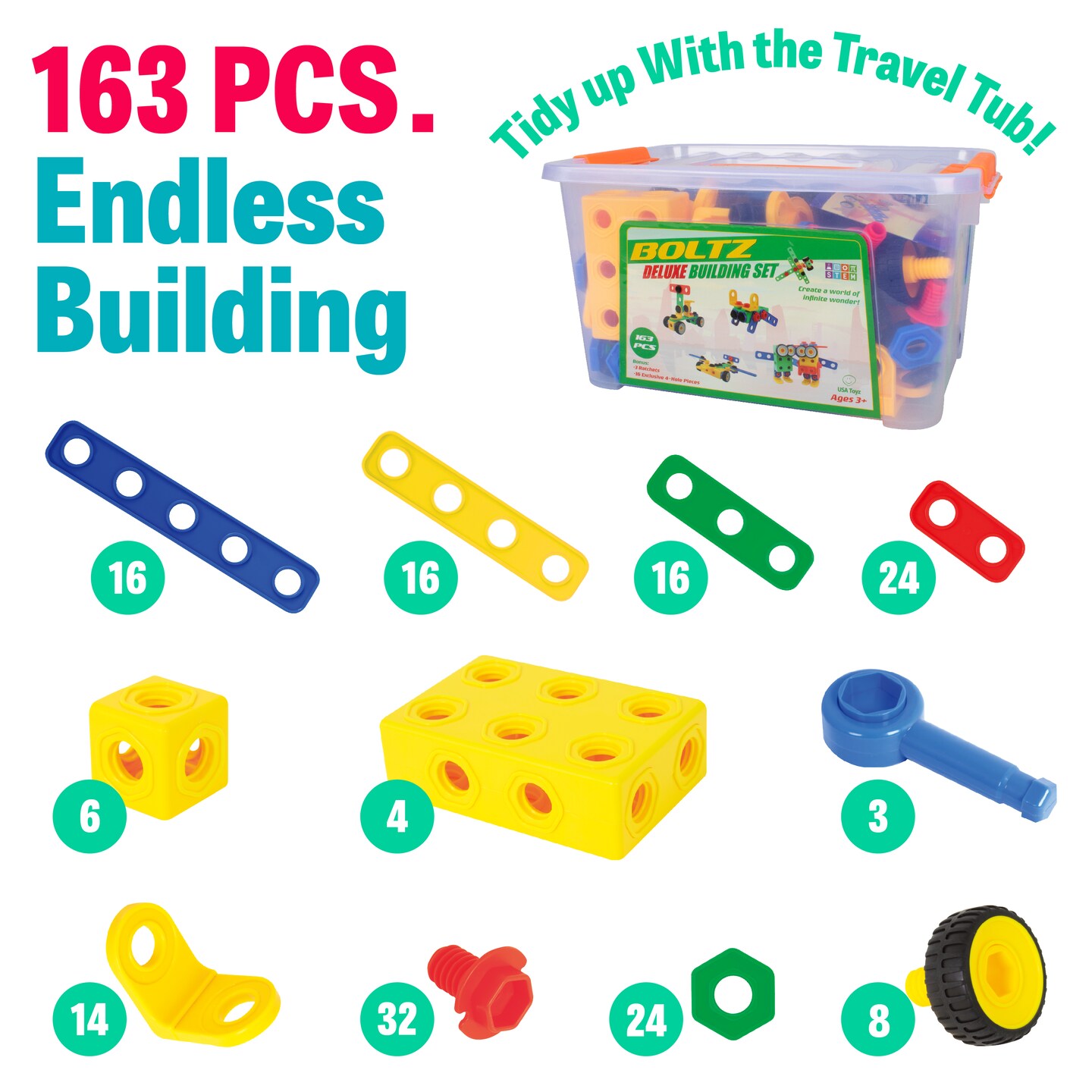 USA Toyz Boltz STEM Building Toys - 163 Pc