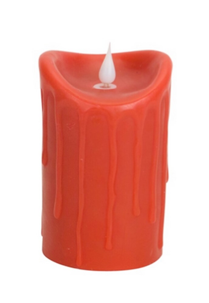 Melrose 5.5&#x22; Red-Orange Dripping Wax Flameless LED Lighted Pillar Candle with Moving Flame