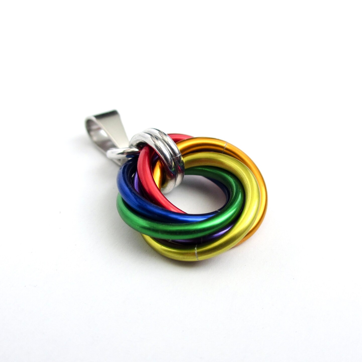 Gay pride pendant necklace, chainmail love knot, small rainbow LGBTQ jewelry - image9