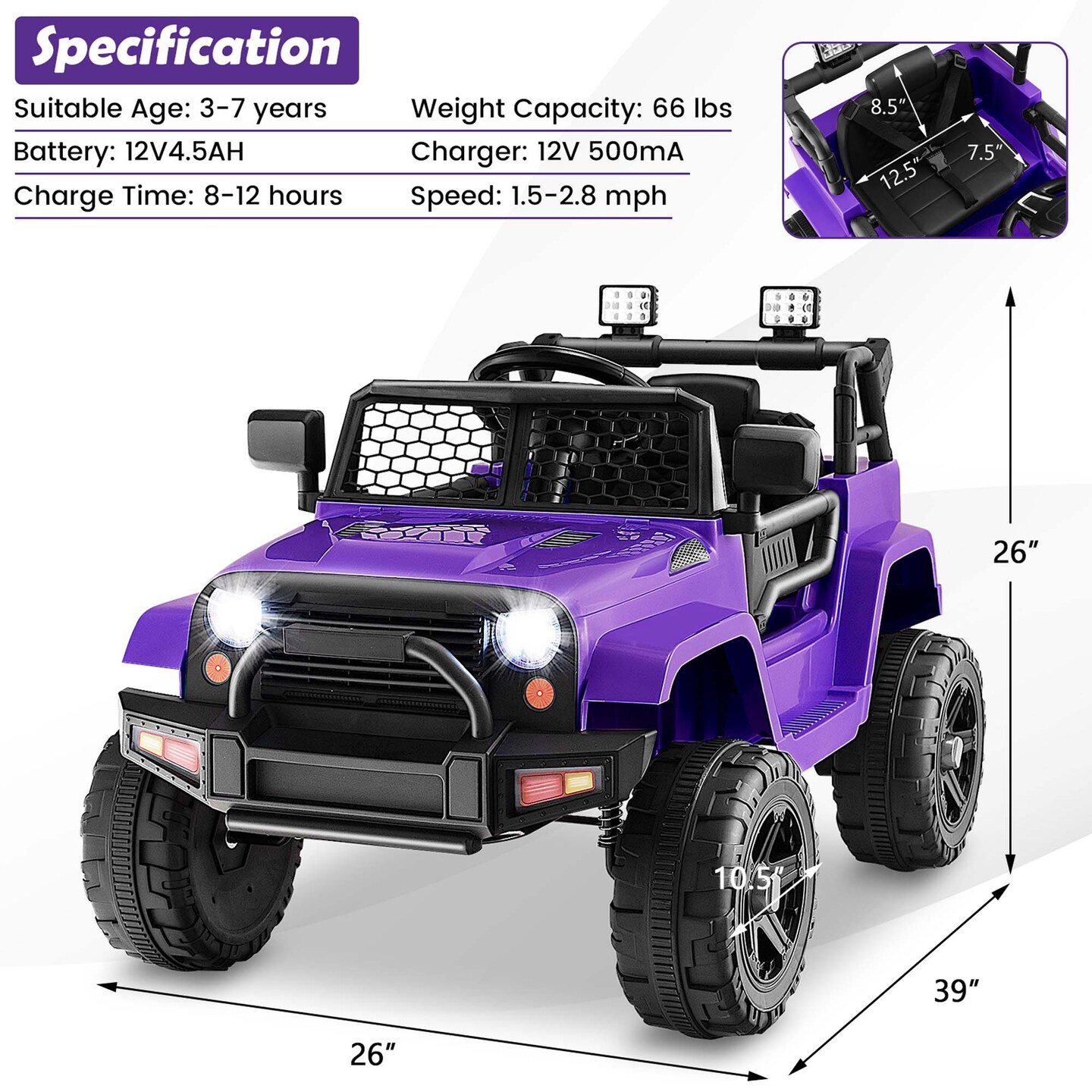 Costway 12V Kids Ride On Truck Car Electric Vehicle Remote with Music &#x26; Light Red/Purple