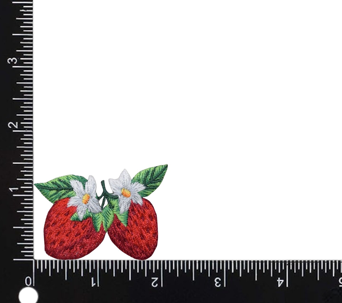 Two Strawberries with White Blossoms, Fruit, Embroidered, Iron on Patch