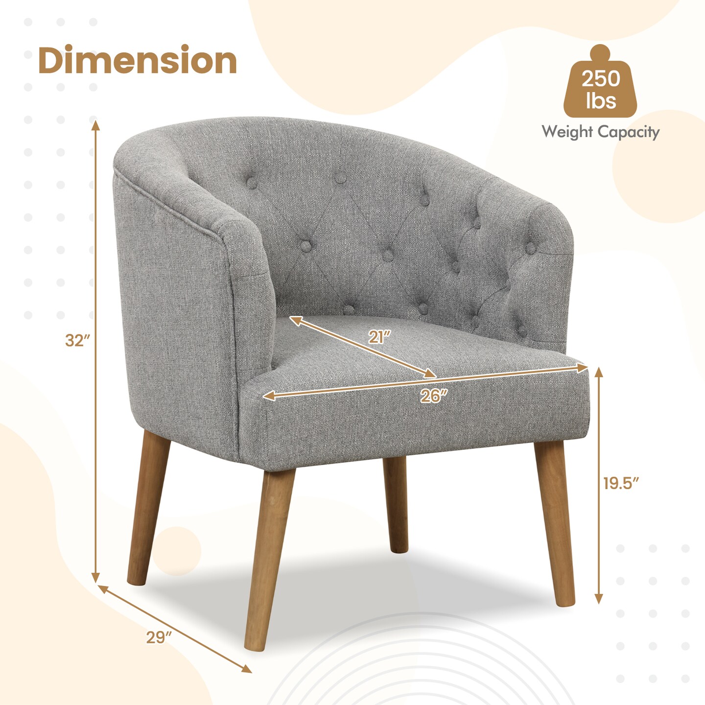Costway Upholstered Accent Chair Comfy Club Armchair Single Sofa with Rubber Wood Legs