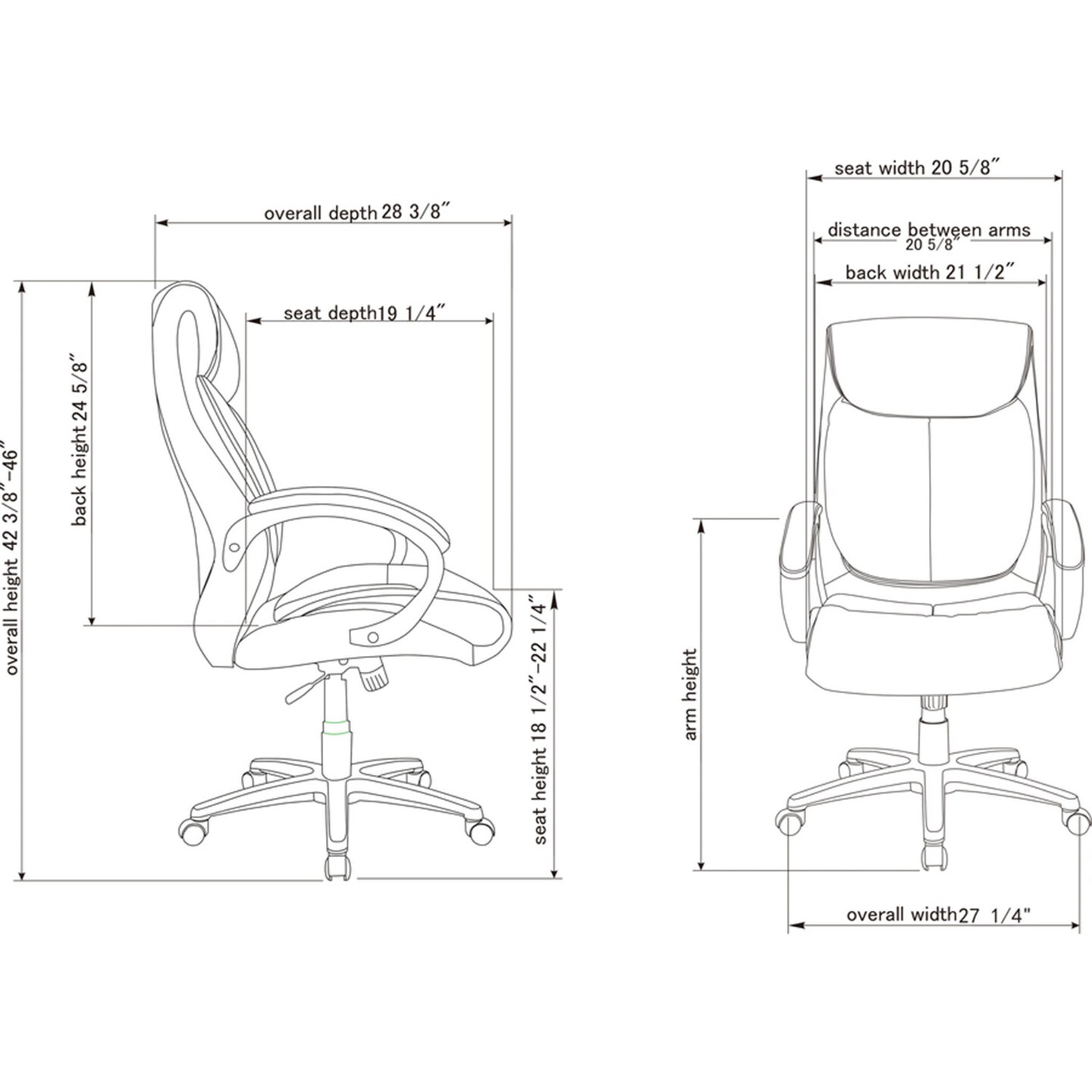 Lorell High Back Leather Chair, 28&#x22; x 31-3/4&#x22; x 45-1/2&#x22;, Brown